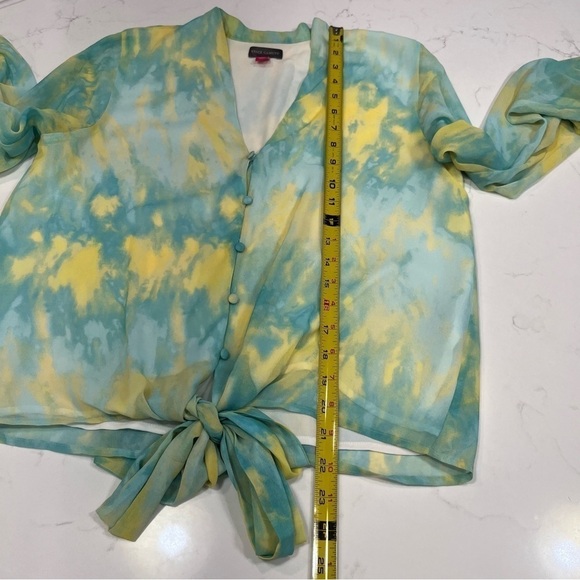 Vince Camino Green Yellow Tie Dyed Tie Blouse XS - Picture 8 of 8